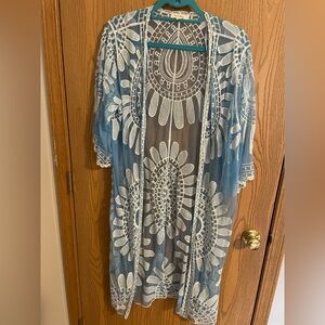 Rebellion Again Light Blue and White Lace Duster Kimono